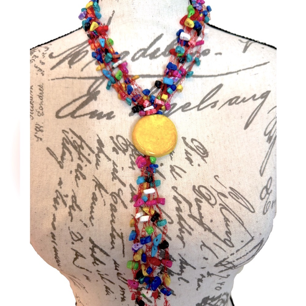 🌈Unique Rainbow Confetti Beaded Statement Y Boho Necklace